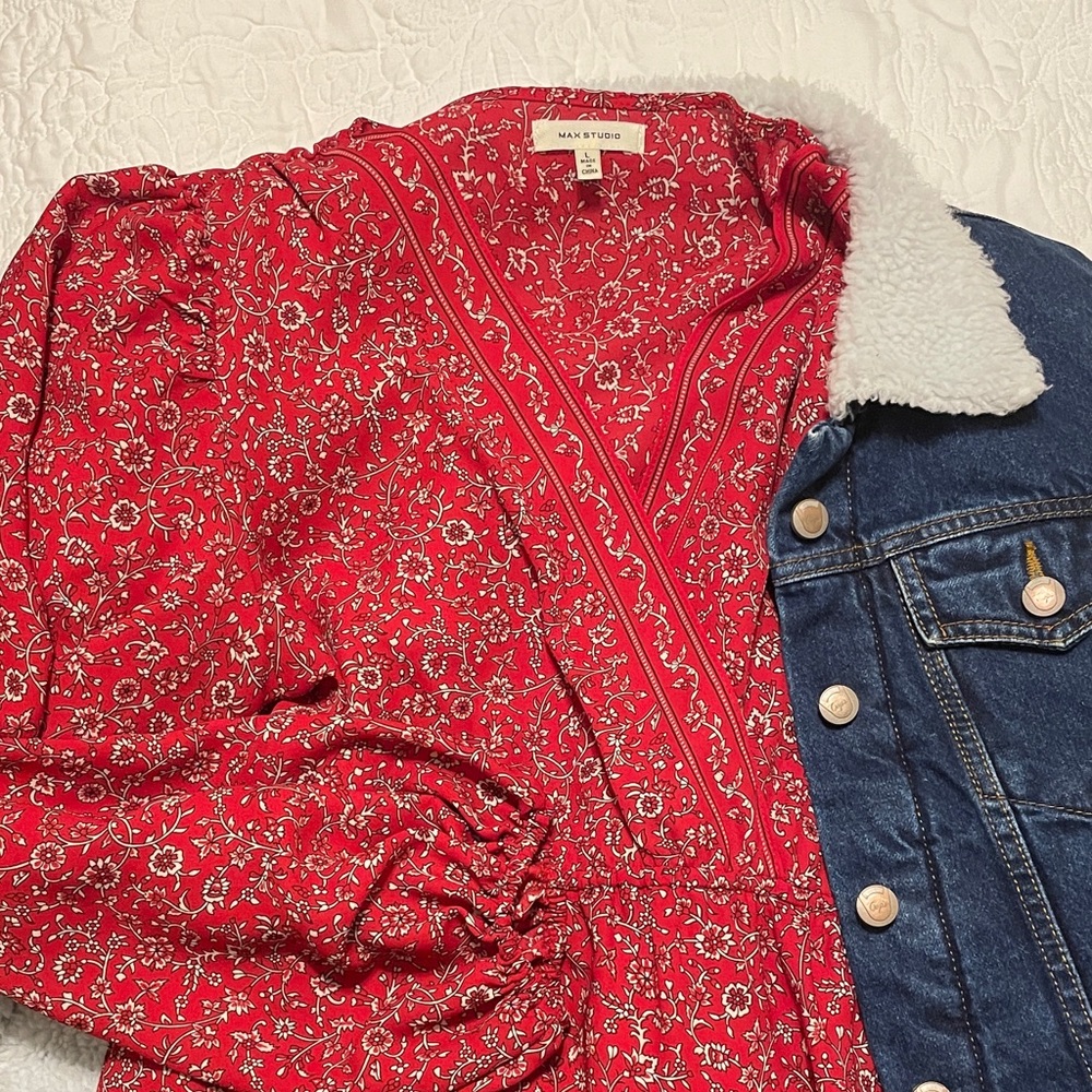 Max Studio Red Floral Long Sleeve Dress